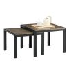 Nesting Coffee Table Set of 2;  Square Modern Stacking Table with Wood Finish for Living Room