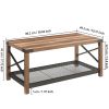 38.82" Farmhouse Coffee Table;  2-Tier Cocktail Table;  Center Table with Mesh Shelf;  Steel Frame;  Corner Protection;  Industrial Style;  Long Table