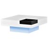 ON-TREND Modern Minimalist Design 31.5*31.5in Square Coffee Table with Detachable Tray and Plug-in 16-color LED Strip Lights Remote Control for Living