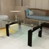 Rectangle Walnut Glass Coffee Table, Clear Coffee Table,Modern Side Center Tables for Living Room, Living Room Furniture