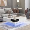 ON-TREND Modern Minimalist Design 31.5*31.5in Square Coffee Table with Detachable Tray and Plug-in 16-color LED Strip Lights Remote Control for Living